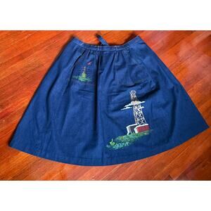 Vintage 70’s Hamilton Hand Painted Dark Wash Wrap Denim Apron Cottage Small Med